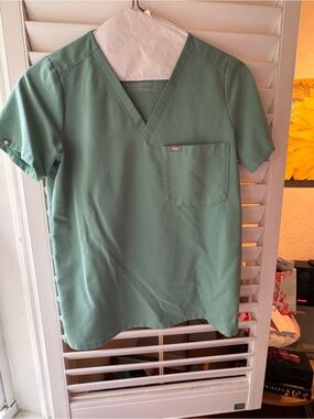 Figs V-Neck Scrub Top in Sage Green